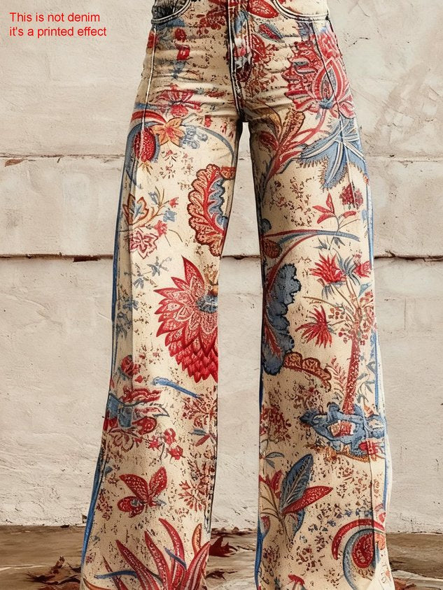 3D Printing Vintage Floral  Denim Look/Denim Effect Loose Casual Floral Pattern Casual Pants