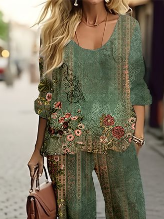 Women's Floral Spring Print Casual Two-Piece Suit