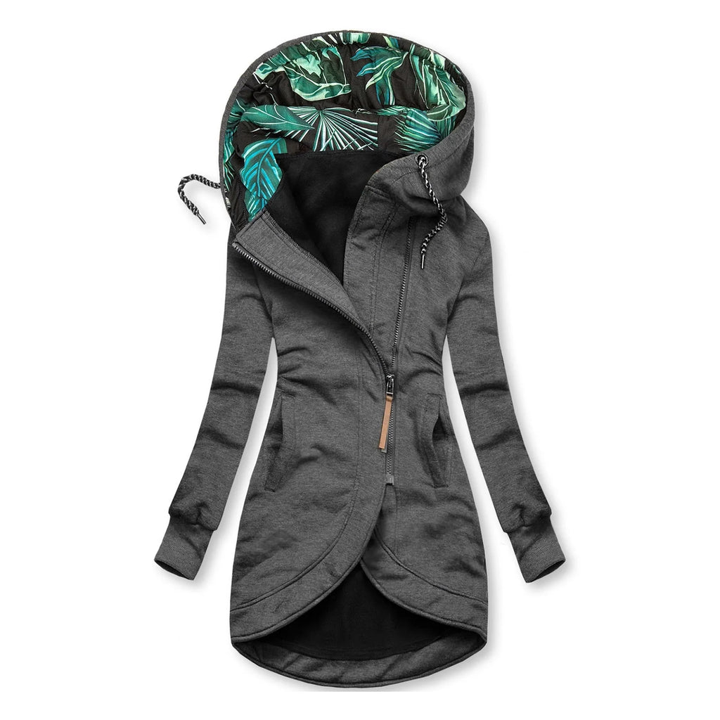 Solid printed hooded jacket
