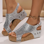 Sequined Roman Wedge Sandals
