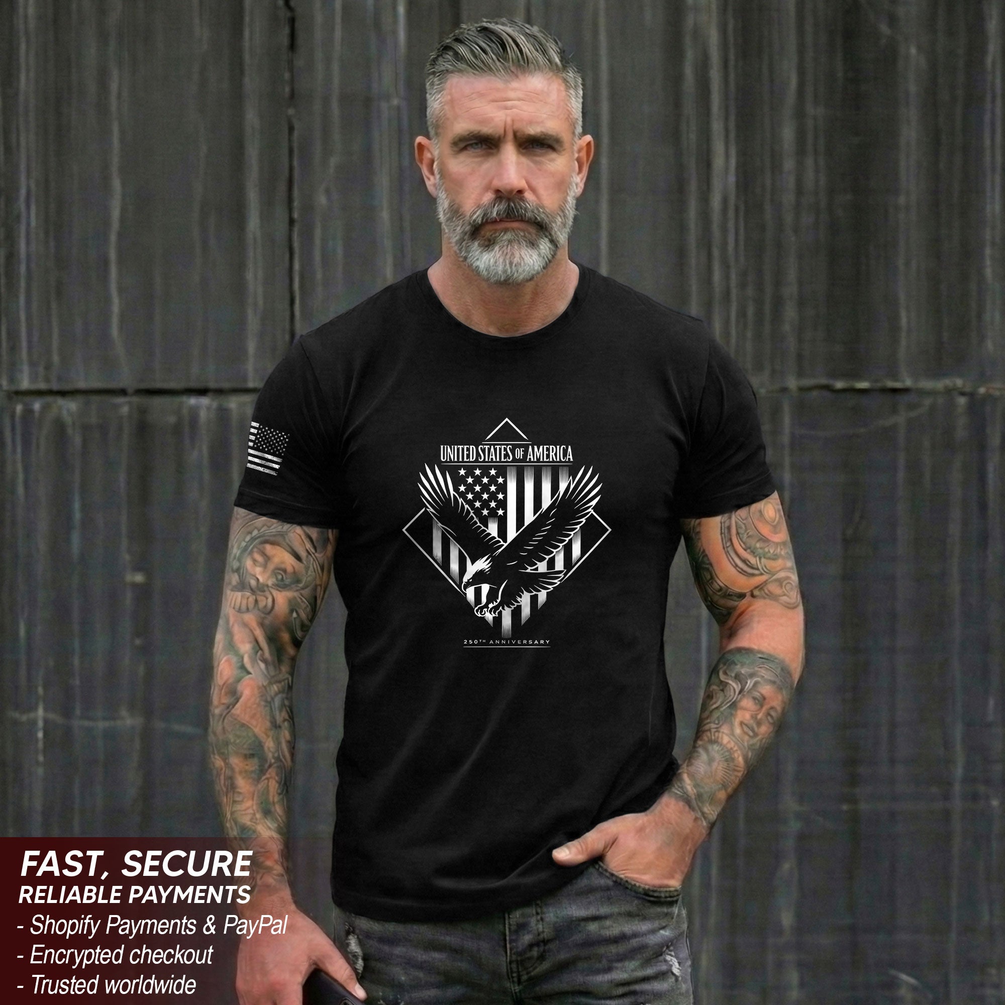 America 250th Anniversary T-Shirt - White Eagle & Flag 1776-2026 250 Years Minimalist Men's Tee