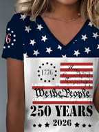 Women's Short Sleeve T-shirt Summer White Text Letters Printing V Neck Holiday Going Out Vintage Top