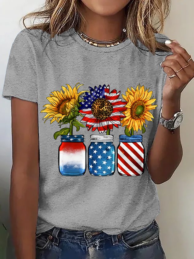 America Sunflower Cotton T-Shirt