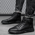 Men's Black Leather Solid Chelsea Boots