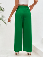 Cotton Casual Plain Paperbag Waist Wide Leg Pants