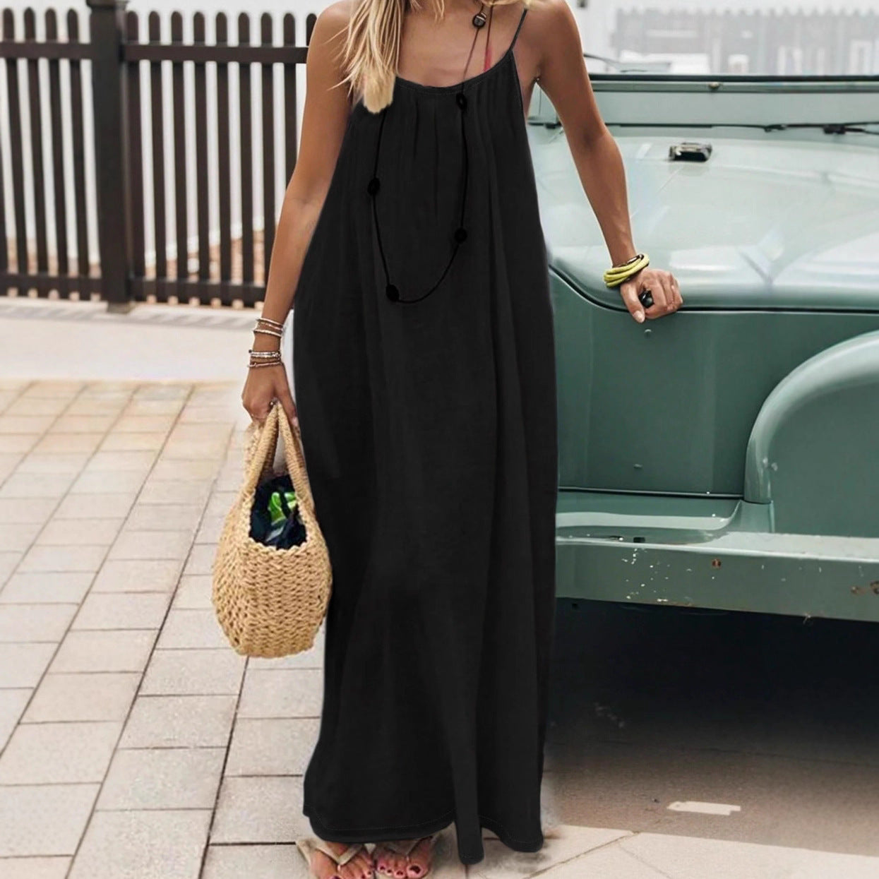 Spaghetti strap backless loose dress