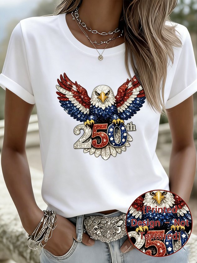 3D Printing Eagle Old Glory  Round Neck Short Sleeve 250th Anniversary Vintage Casual T-Shirt
