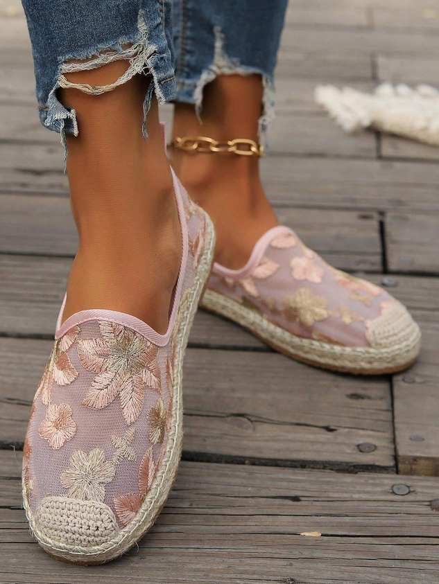 Mesh Floral Wedge Heel All Season Shallow Shoes