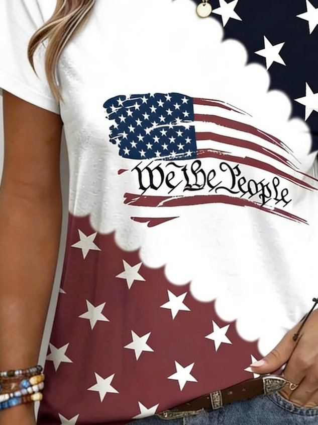 3D Printing Crew Neck Short Sleeve Independance Day Loose Going Out Casual T-Shirt