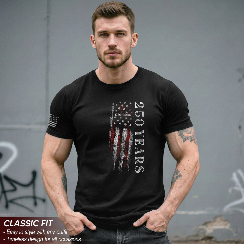 250 Years Vertical Flag T-Shirt – Vintage USA Independence 1776–2026 Shirt