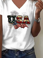 Women's USA 250th Anniversary Short Sleeve T-shirt Summer White Text Letters Jersey V Neck Holiday Going Out Casual Top
