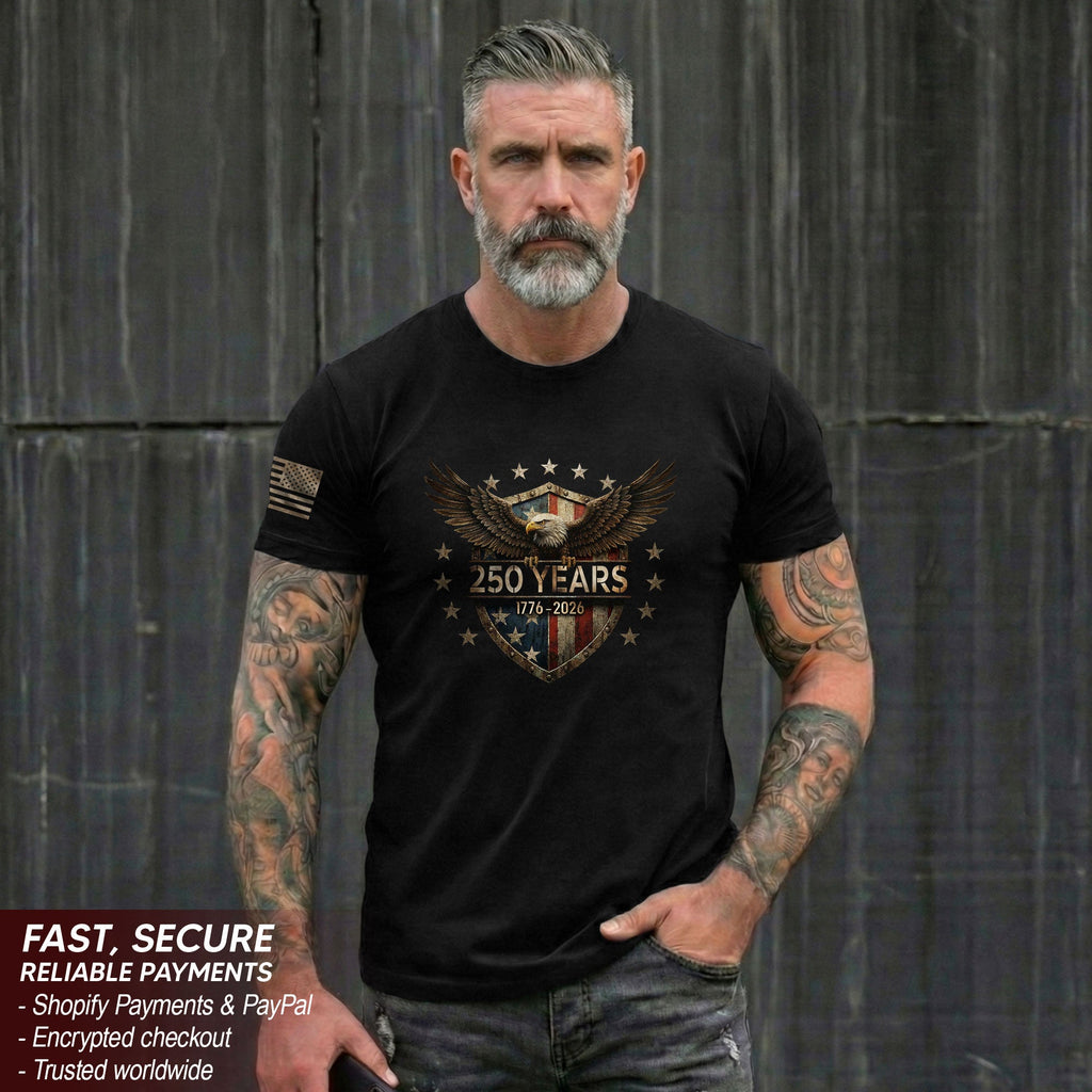 USA 250th Anniversary Shirt 1776-2026 American Flag Eagle Patriotic for Men