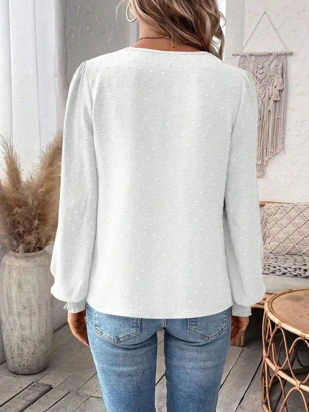 Women's Long Sleeve Shirt Spring/Fall White Plain Split Joint V Neck Daily Going Out Casual Top