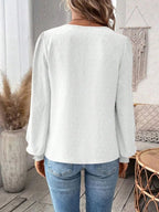 Women's Long Sleeve Shirt Spring/Fall White Plain Split Joint V Neck Daily Going Out Casual Top