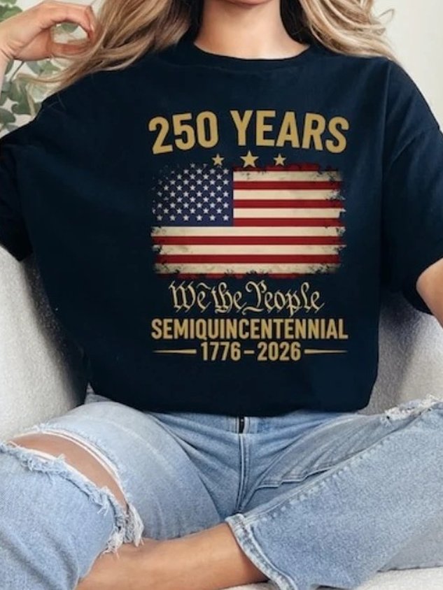 Letter Print Crew Neck Cotton  Casual T-Shirt