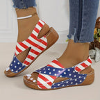 America Flag Summer Wedge Sandal