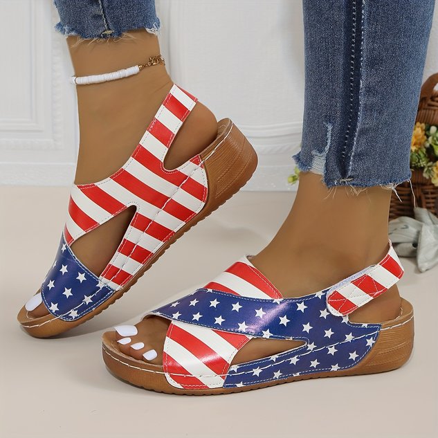 America Flag Summer Wedge Sandal