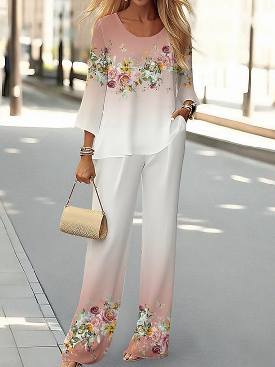 Women's Floral Spring Print Casual Two-Piece Suit