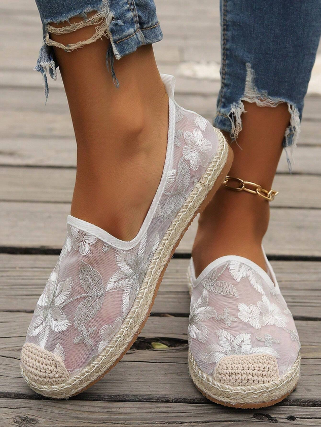 Mesh Floral Wedge Heel All Season Shallow Shoes
