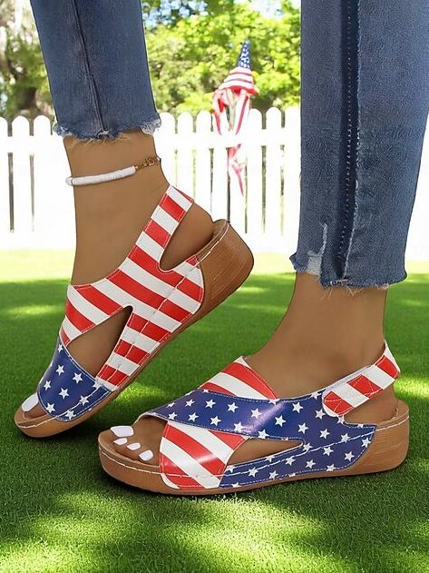America Flag Summer Wedge Sandal