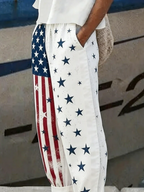 Women's  H-Line Baggy Pants Daily Going Out Pants White Casual Printing Independence Day (Flag) Spring/Fall Pants