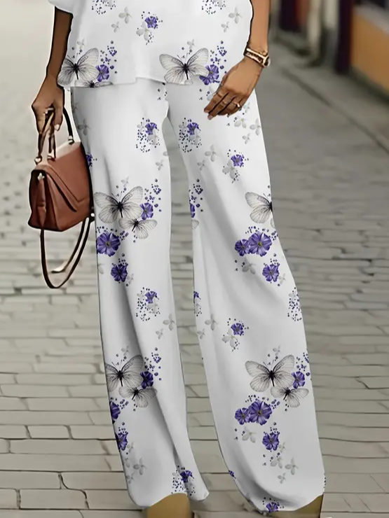 Women's Floral Butterfly Spring Print Two Piece Suit