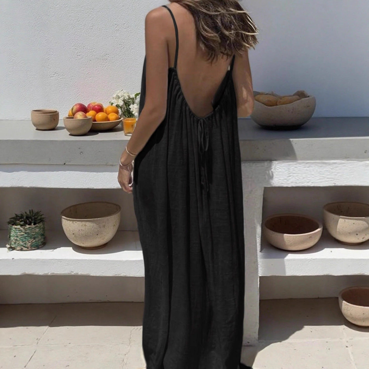 Spaghetti strap backless loose dress