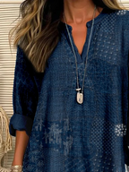 Women's Long Sleeve Blouse Spring/Fall Purplish blue Abstract Printing Cotton-Blend V Neck Daily Going Out Casual Top