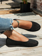 Breathable Mesh Fabric Plain Hollow Out Slip On Casual Shallow Shoes