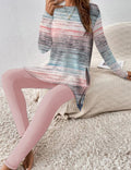 Women's Striped Daily Going Out Two-Piece Set Pink Casual Spring/Fall Top With Pants Matching Set