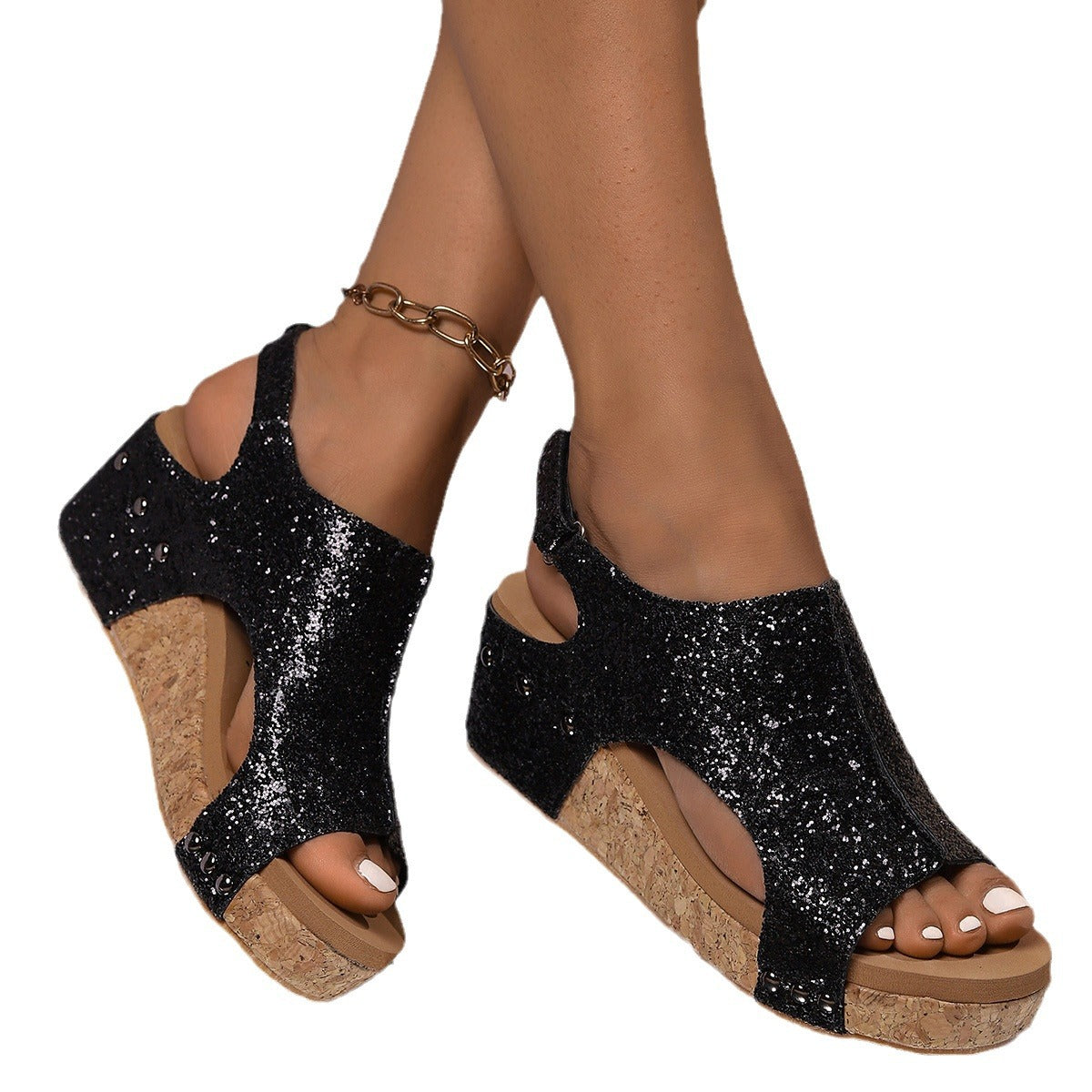 Sequined Roman Wedge Sandals