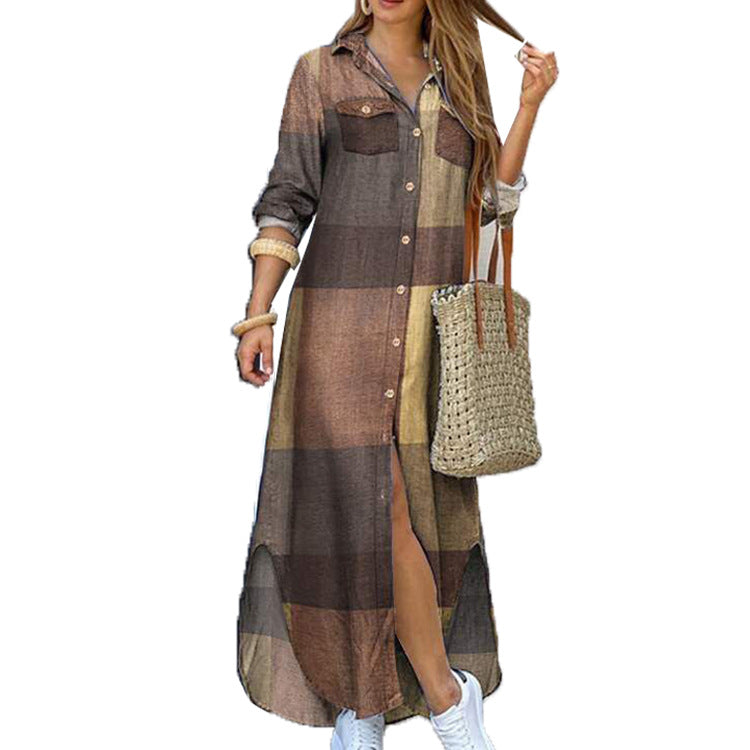Single-breasted loose-fitting collared dress