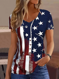 Women's July 4th Independence Day Flag Print V-Neck Short Sleeve T-Shirt