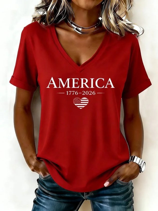 Women's USA 1776-2026 Print Casual T-Shirt