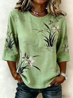 Women's Half Sleeve Blouse Summer Green Floral Printing Crew Neck Daily Going Out Vintage Top