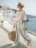 Cotton and linen women's striped suit
