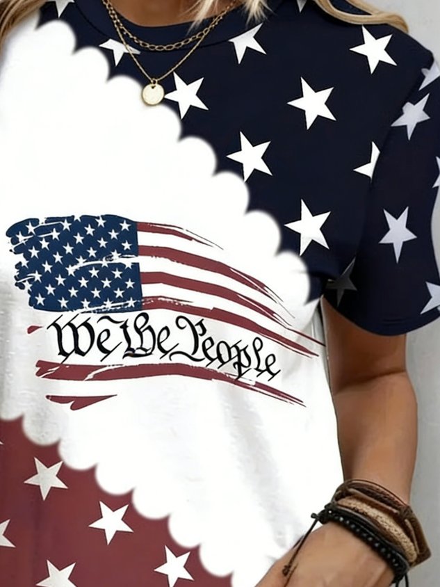 3D Printing Crew Neck Short Sleeve Independance Day Loose Going Out Casual T-Shirt