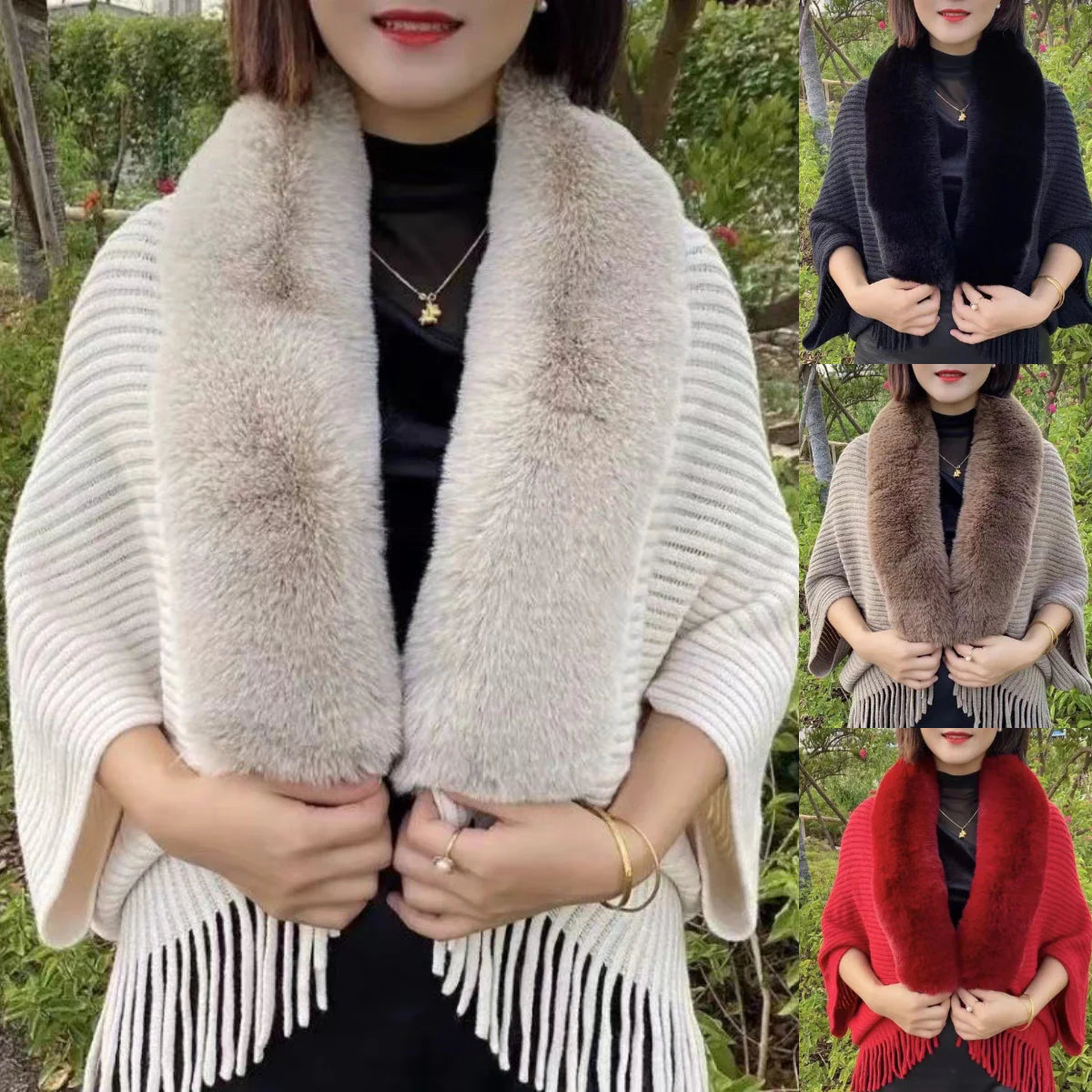 Fringe jacket with knitted shawl for women