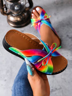 Casual Bowknot Hollow Out PU Comfy Wedge Heel Slide Sandals