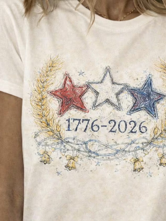 Women's USA 250th Anniversary Short Sleeve T-shirt Summer Apricot America Flag Printing Jersey Crew Neck Daily Going Out Casual Top