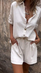CLEARANCE🔥Cotton and linen lapel shirt two-piece suit