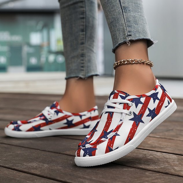 America Flag Canvas All Season Casual Shallow Shoes