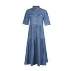 Solid color single-breasted denim dress