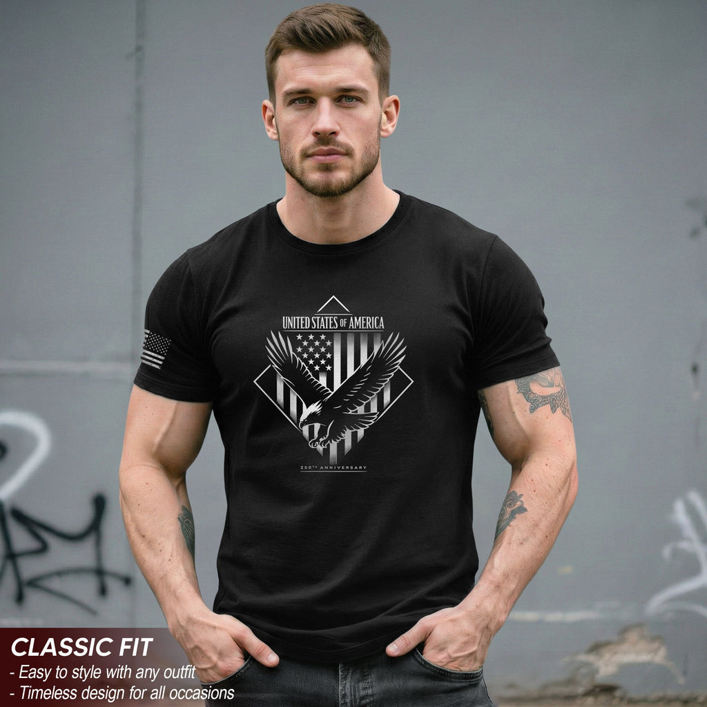 America 250th Anniversary T-Shirt - White Eagle & Flag 1776-2026 250 Years Minimalist Men's Tee