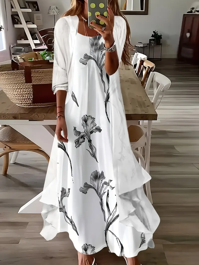 Women's Floral Spring Print Two Piece Dress Set
