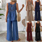 Women's Lace hollow Back Two-Piece Set | Sleeveless Top & Wide Leg Pants Casual Outfit
