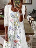 Women's Floral Spring Print Two Piece Dress Set