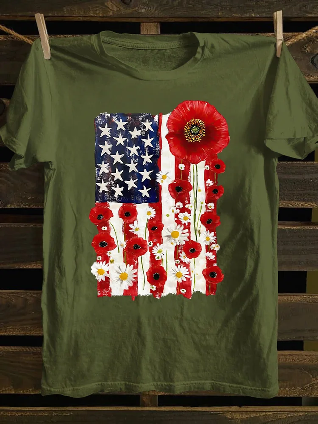 American Flag Floral 4th Of July T-shirt