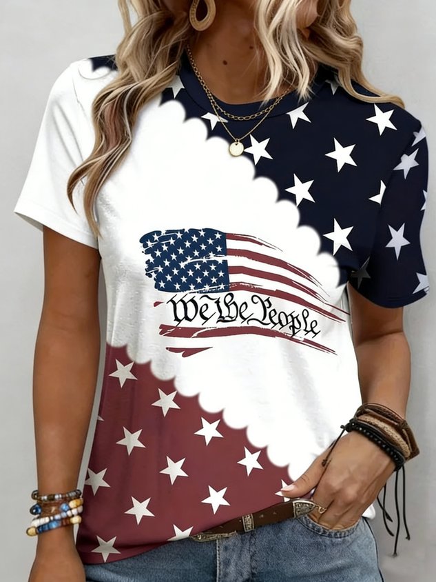 3D Printing Crew Neck Short Sleeve Independance Day Loose Going Out Casual T-Shirt