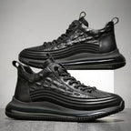 Mens Crocodile Print Genuine Leather Non-slip Arch Support Casual Sneakers